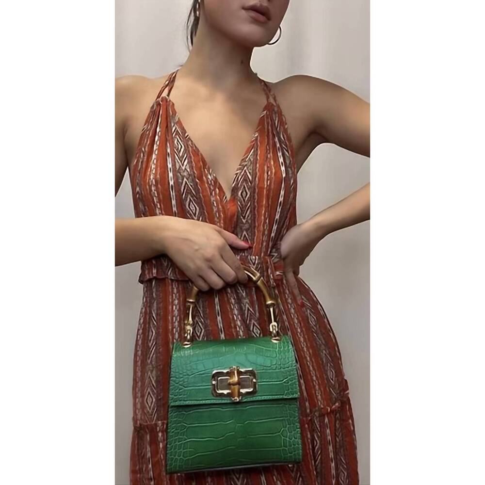 NEW CHARLIE LEATHER women's antonella small croco handbag in green